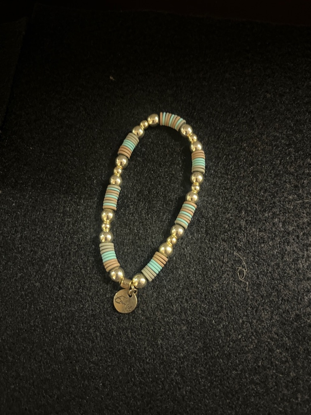 Erimish Gold Bead Bracelet with Turquoise and Beige Discs